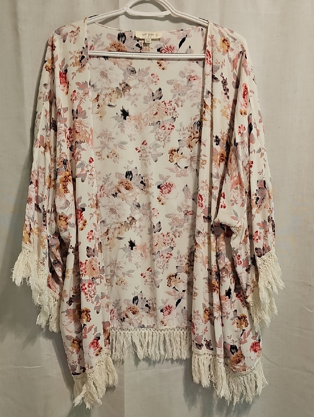 Umgee Cream Floral Open-Front Kimono